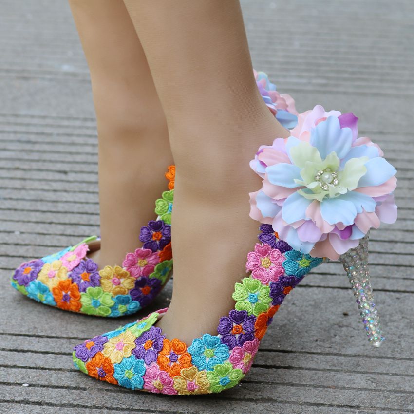 Women Flora Rhinestone Stiletto Heel Pumps Wedding Shoes