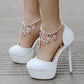 Women Rhinestone Tassel Ankle Strap Stiletto Heel Bridal Wedding Platform Sandals