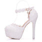 Women Lace Pearls Stiletto Heel Bridal Wedding Platform Sandals