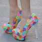 Women Round Toe Colorful Lace Bridal Stiletto Heel Platform Pumps Wedding Shoes