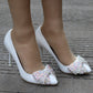 Women Pointed Toe Rhinestone Bow Tie Stiletto Heel Pumps Wedding Shoes