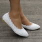 Women Pointed Toe Shallow Pearls Lace Flora Bridal Wedding Shoes Flats