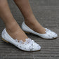 Women Pointed Toe Shallow Lace Bridal Wedding Shoes Rhinestone Pearls Flats