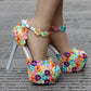 Women Rhinestone Stiletto Heel Lace Ankle Strap Bridal Wedding Platform Sandals