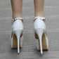 Women Rhinestone Beads Ankle Strap Bridal Wedding Stiletto Heel Platform Sandals