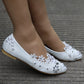 Women Pointed Toe Shallow Lace Bridal Wedding Shoes Rhinestone Pearls Flats