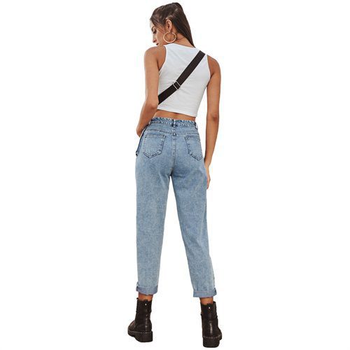 Retro Fashion Washable High Waist Denim Long Women Jeans