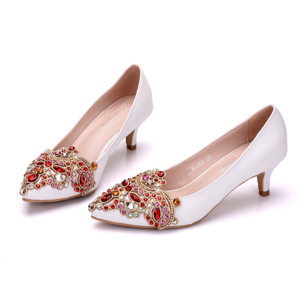 Women Pointed Toe Rhinestone Bridal Wedding Shoes Crystal Pumps Stiletto Heel