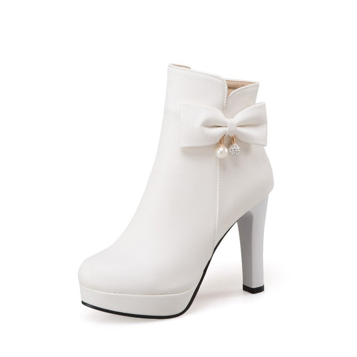Pearl Bow High Heels Boots for Women 2425 – Shoeu