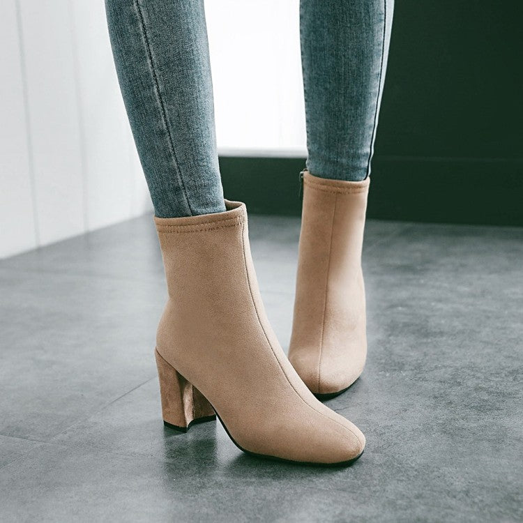 Faux Suede Slip On Chunky Heeled Ankle Boots 9677