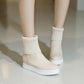 Soft Leather Round Toe Knitting Platform Boots for Women 6653