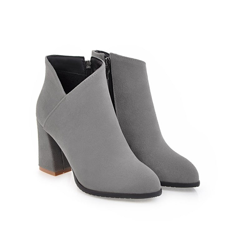 Velvet Zip V Thick Heels Ankle Boots for Women 1650