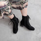 Lace Up Side Zip Short Boots Square Heel 7150