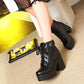 Lace Up Buckle Chunky Heel Motorcycle Boots for Women 7883