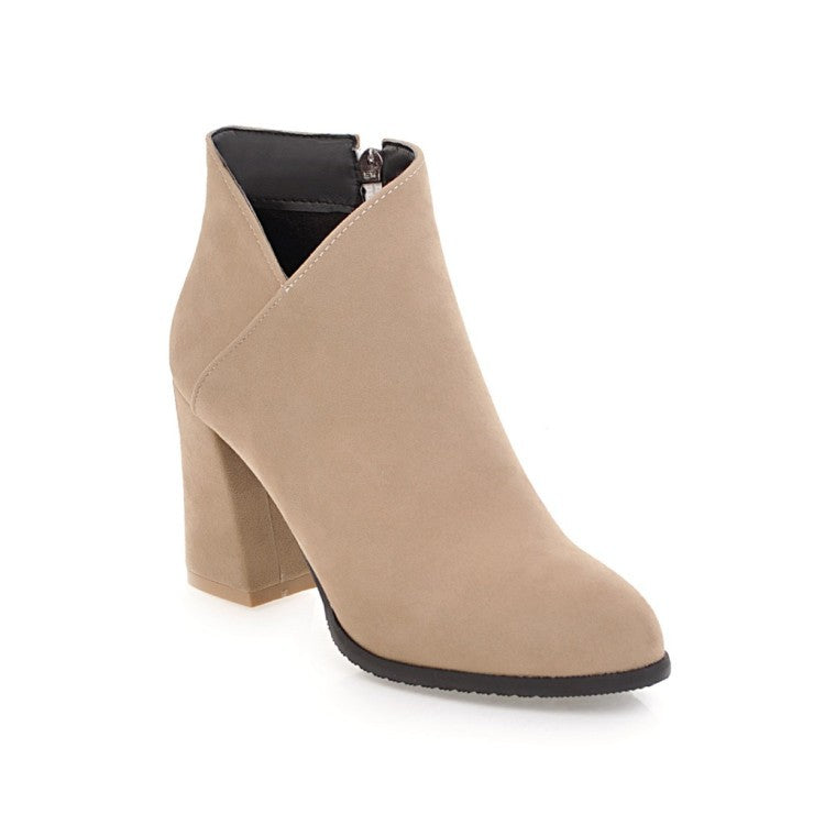 Velvet Zip V Thick Heels Ankle Boots for Women 1650