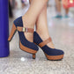 Leisure High Heel Shallow Mouth One-word Button Round Head Platform Pumps Large Size