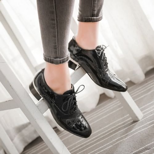 Women Lace Up Laser Mid Heel Shoes