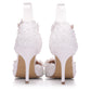 Women Pearls Lace Flora Ankle Strap Stiletto Heel Bridal Wedding Shoes Sandals