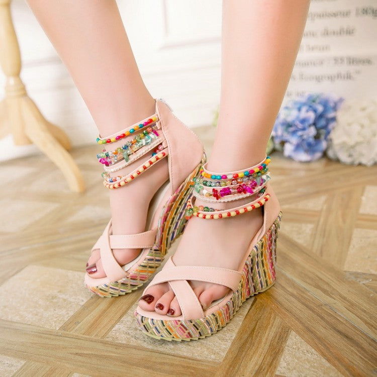 Women's Bohemian Style Beaded Wedges Sandals