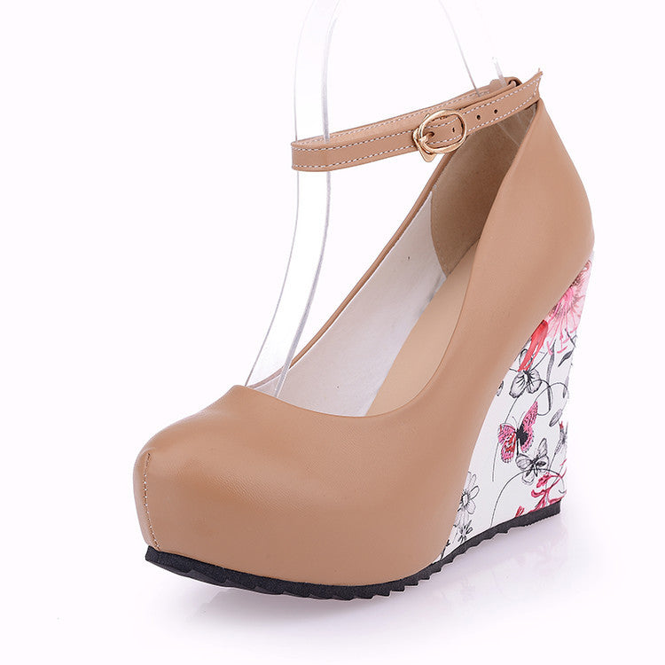 High-heeled Printing Wedges Sole Platform Shoes Woman