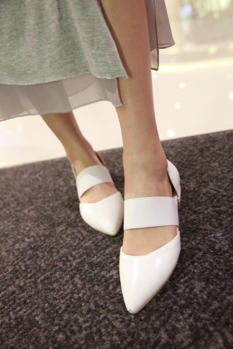 Pointed Toe Elastic Band Ankle Wrap Flat Sandals 7978