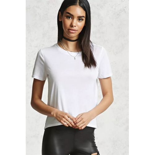 Solid Round Collar Top Back Open Fork Simple Short-sleeved Women T Shirts