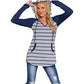 Striped Hooded  Spring Loose V-neck Mid-length Top Women T Shirts