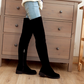 Women Black Thigh High Boots Zipper Wedges Shoes Woman 2016 3564