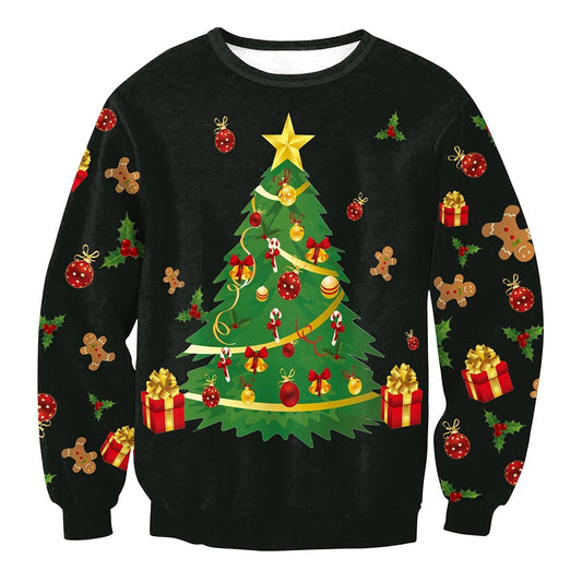 Round Collar Christmas Tree Printed Women Long Sleeved Sweatshirt 3207