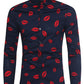 Turndown Collar Red Lips Print Long Sleeve Men Shirt 2135