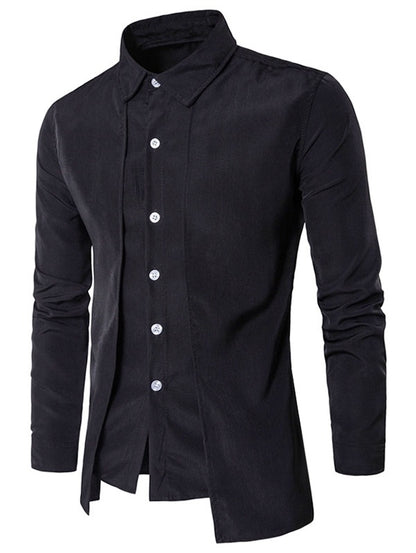 Turndown Collar Long Sleeve False Two-piece Men Shirt 7516