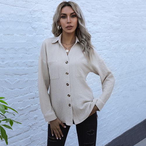 Women Solid Color Shirt Single-breasted Long Sleeved Blouse