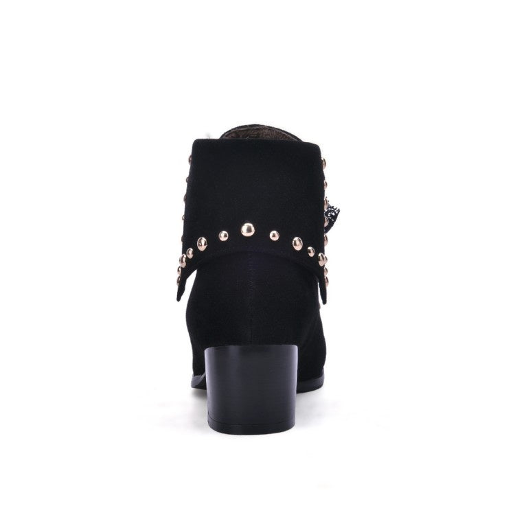 Women's Lace Up Studded Chunky Heel Short Boots