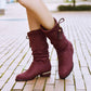 Women's Velvet Low Heeled Tassel Mid Calf Boots