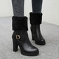 Women's High Heels Zipper Faux Fur Platform Short Boots