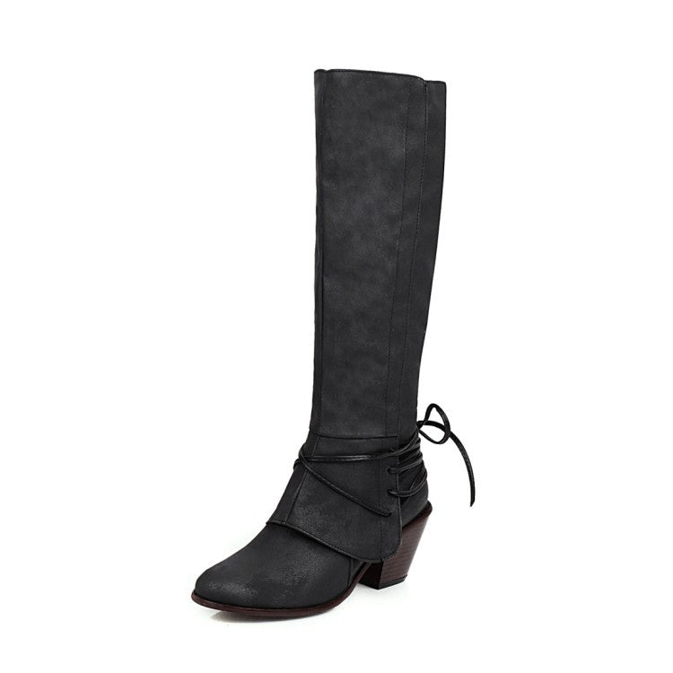 Suede Chunky Heeled Tall Boots Woman Shoes