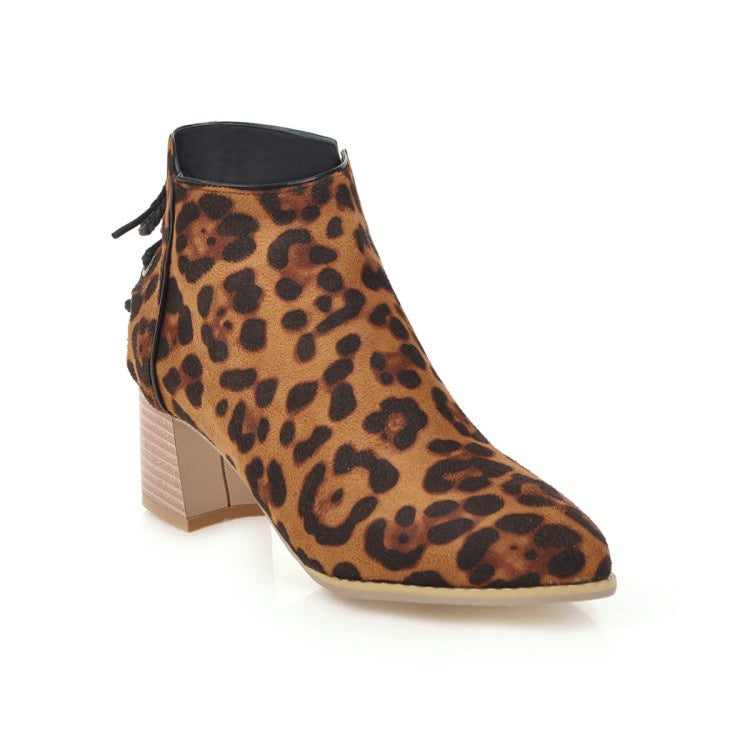 Leopard Printed Women's High Heeled Ankle Boots