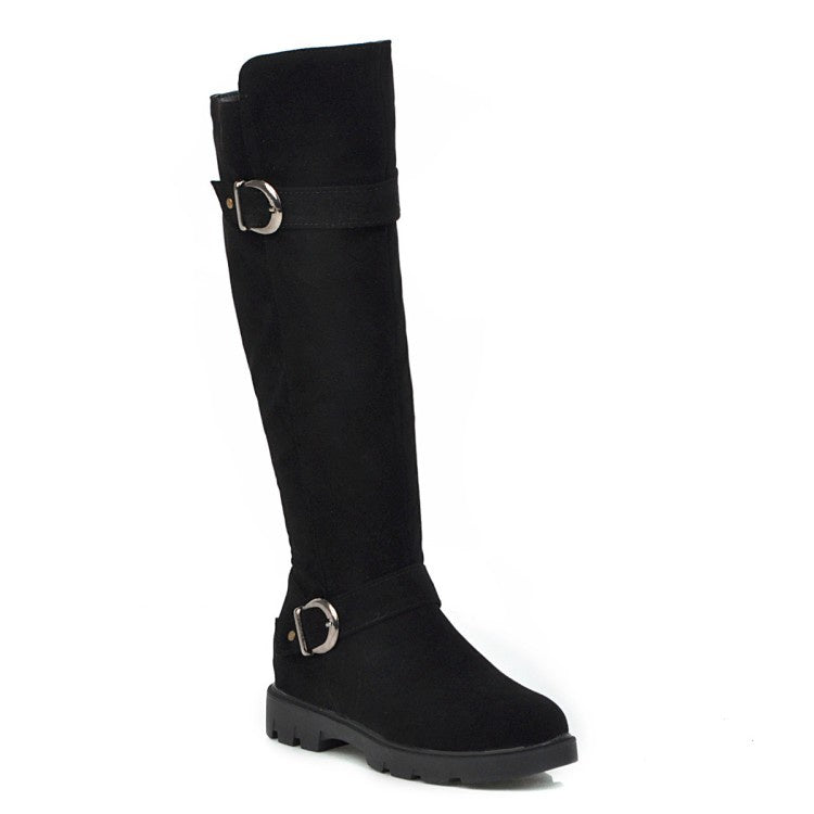 Buckle Belt Low Heeled Tall Boots Woman Shoes