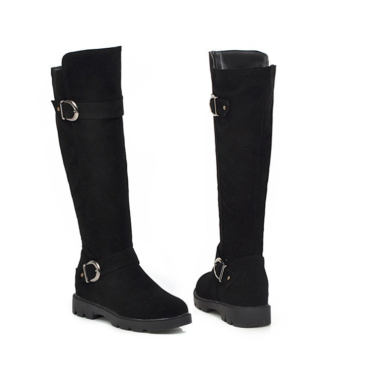 Buckle Belt Low Heeled Tall Boots Woman Shoes
