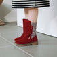 Women's Round Toe Mid Calf Boots Shoes Woman