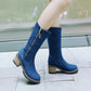 Women's Denim Mid Calf Boots Shoes Woman