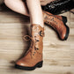 Women's Lace Up Mid Calf Knight Boots Shoes Woman