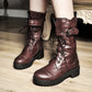 Women's Lace Up Mid Calf Knight Boots Shoes Woman