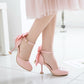 Women Pearl Bow Tie Mary Jane High Heels Sandals