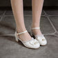 Women Bow Pearl Mary Jane Mid Heels Sandals