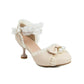 Women Lace Pearl Mary Jane High Heels Sandals