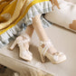 Women Lace Bow Tie High Heels Platform Pumps
