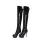 Women Buckle Belt Patent Leather High Heel Over the Knee Boots