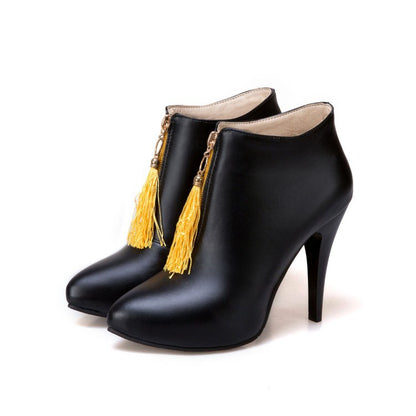 Women Zip Tassel High Heel Ankle Boots