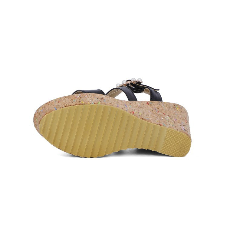 Women Pearl Platform Wedges Sandals